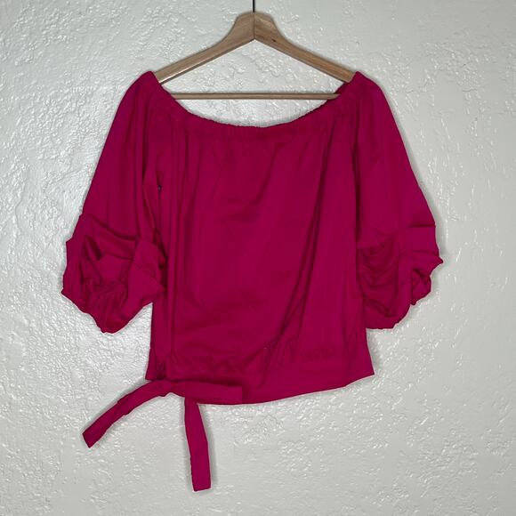 New York & Company Tops - New York & Co Women's Off Shoulder Side Tie Puff Sleeve Pink Blouse Small NWT